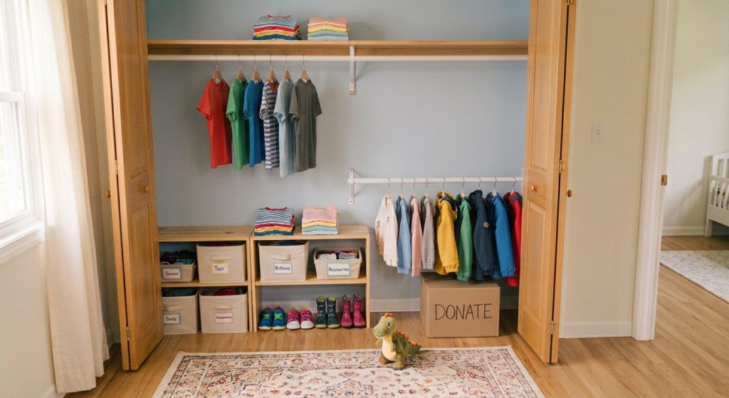 simplified morning clothes routine donation box